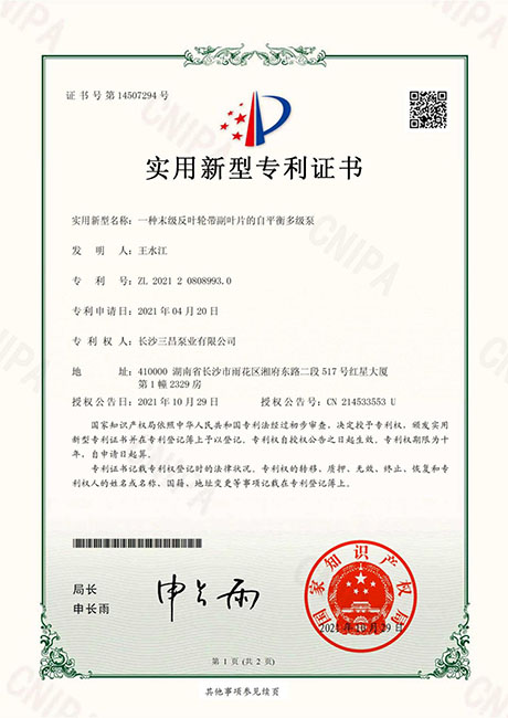 一种末级反叶轮带副叶片的自平衡多级泵